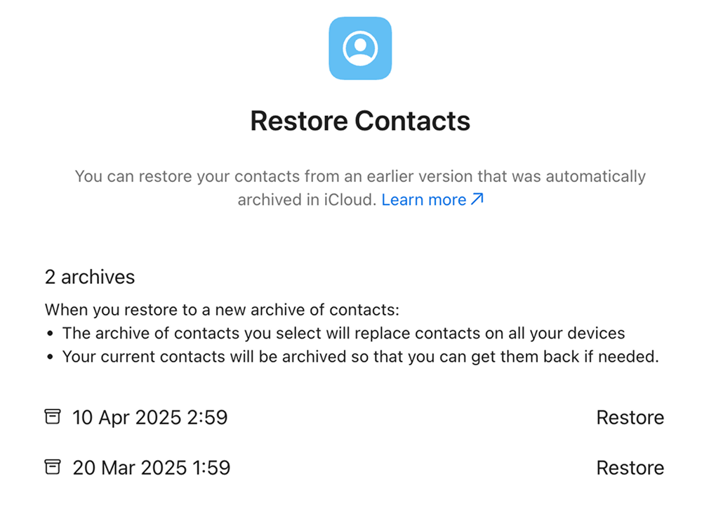 How to restore contacts in iCloud